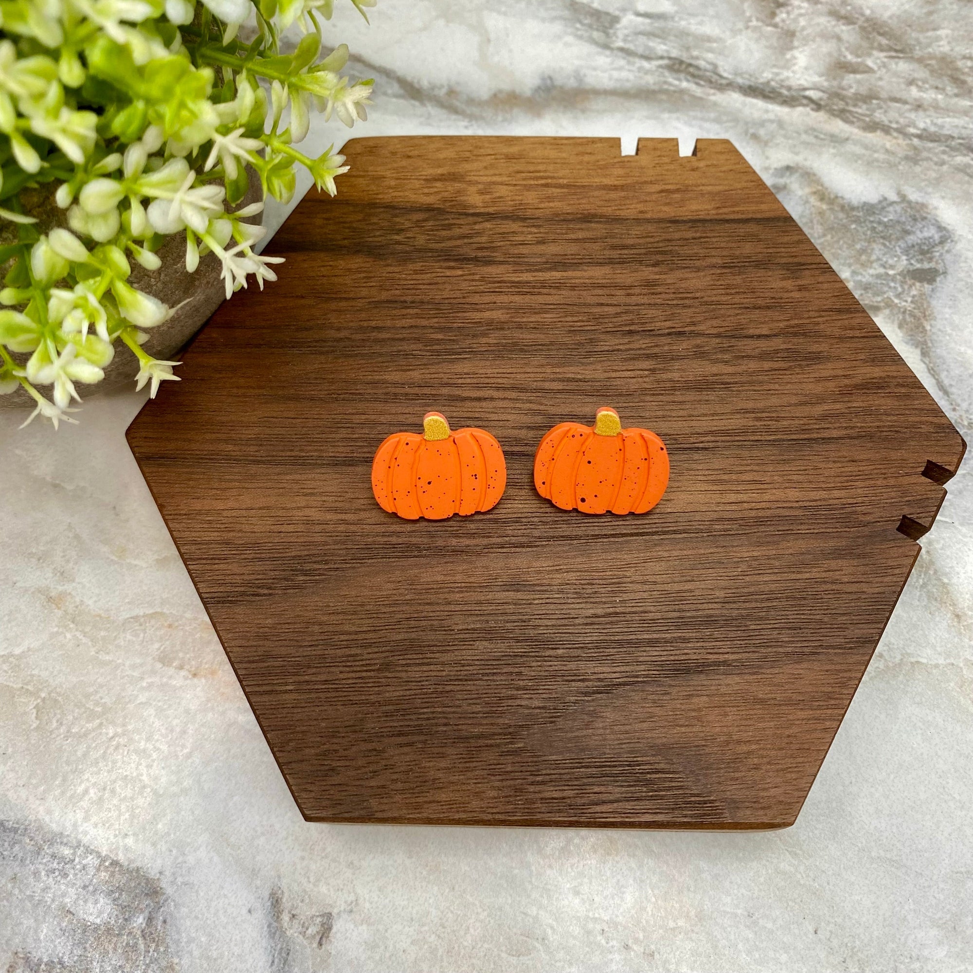 Acrylic Stud Earrings - Halloween - Dark Orange Speckle Pumpkin